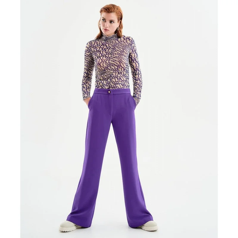 Access Fashion Purple Flared Pants With Metallic Stud Detail