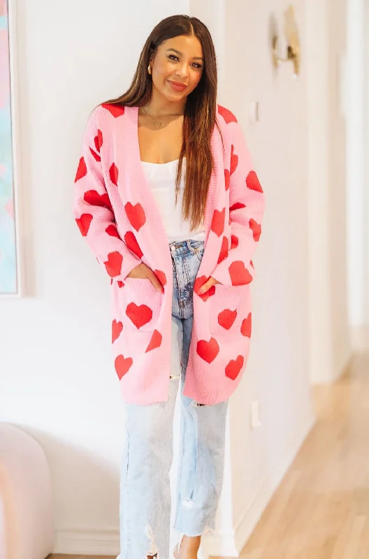 Heart on Your Sleeve Cardigan - Pink and Red