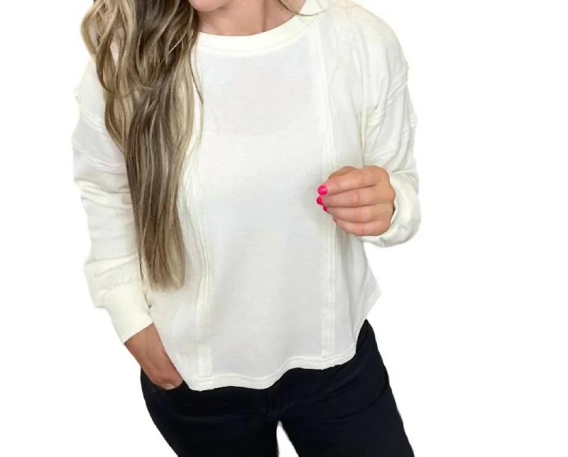 Luna Vintage Thermal Raw Edge Long Sleeve Top In Ivory