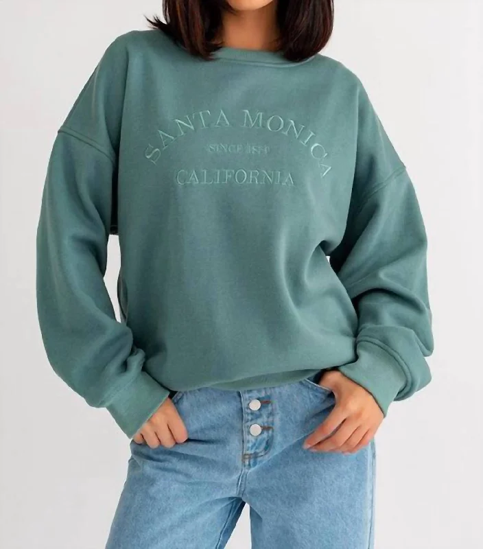 Santa Monica Embroidery Sweatshirt In Dark Sage