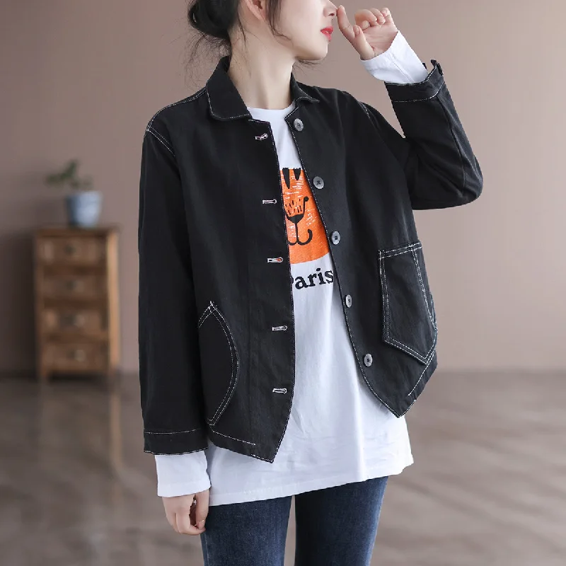 Spring Long Sleeve Women Cotton Retro Casual Jacket