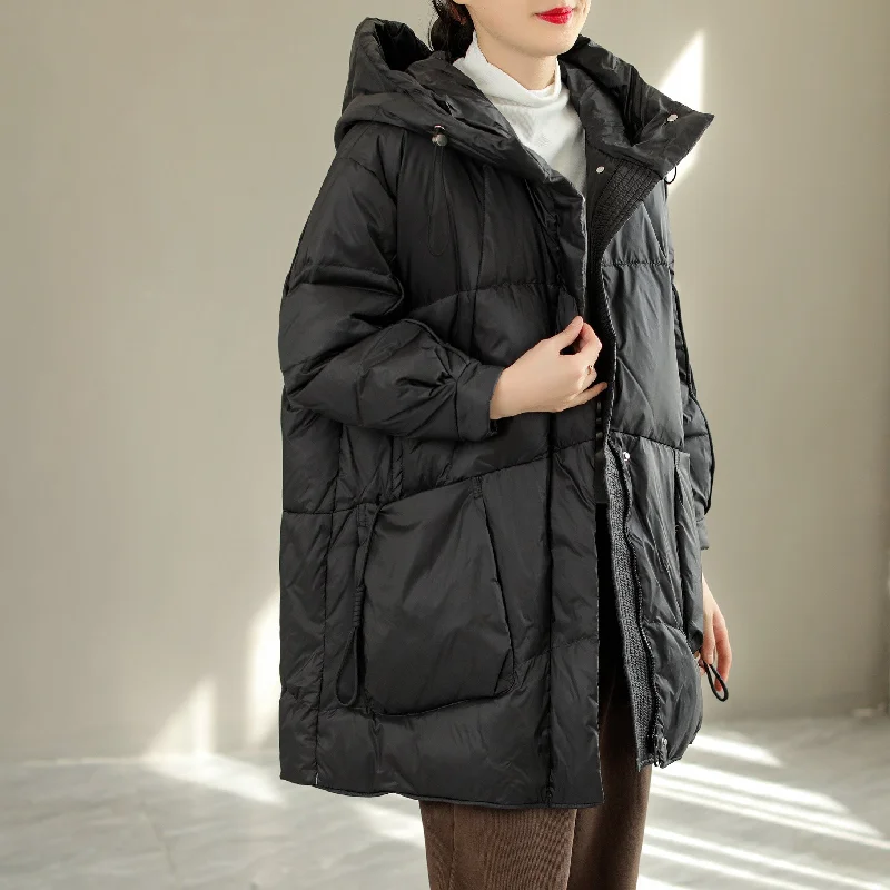 Women Fashion Hooded Lacing Loose Down Coat