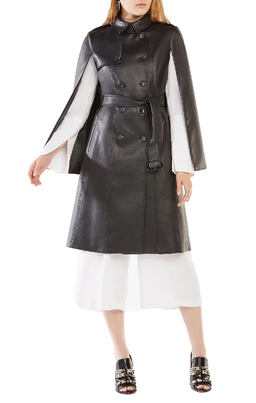 Women's Mid Length Black Leather Formal Coat TC14